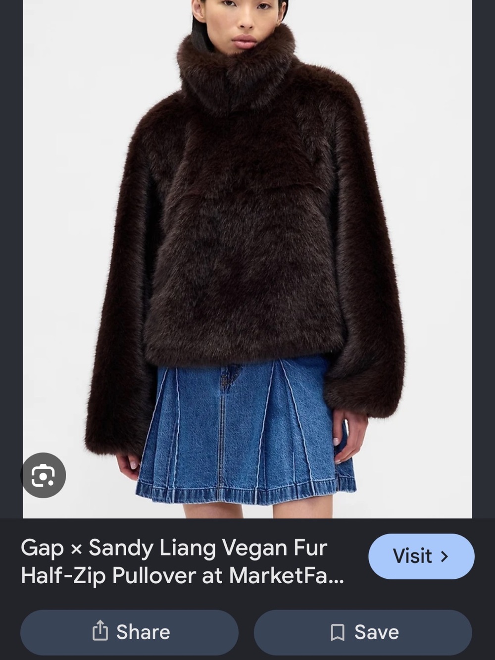GAP Dark Brown Faux Fur High Funnel Half-Zip Pullover Jacket